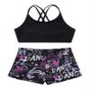 Hedmy Girls Gymnastics/Dance/Sport Two Piece Outfit Kid Racer Back Crop Top with Booty Shorts Tankini Swimsuit Black Rose 14 Years view 3