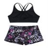 Hedmy Girls Gymnastics/Dance/Sport Two Piece Outfit Kid Racer Back Crop Top with Booty Shorts Tankini Swimsuit Black Rose 14 Years view 4
