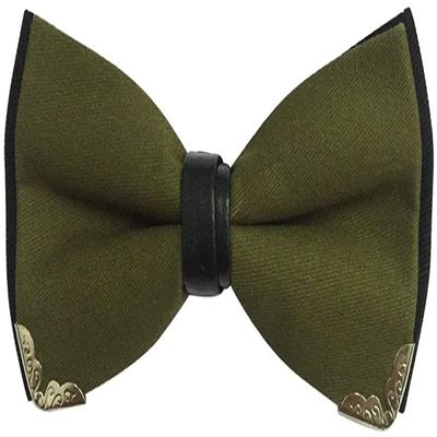 Galsawi Men's Pre-Tied Bow Ties Silver Metal Edged Two-Layer Bowtie Adjustable Length Necktie