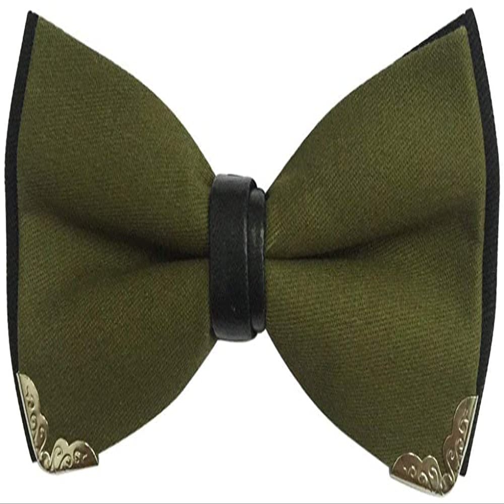 Galsawi Men's Pre-Tied Bow Ties Silver Metal Edged Two-Layer Bowtie Adjustable Length Necktie