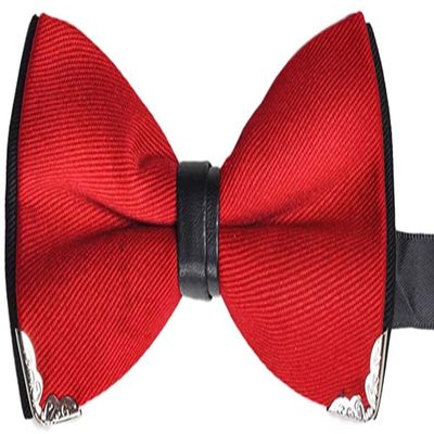 Galsawi Men's Pre-Tied Bow Ties Silver Metal Edged Two-Layer Bowtie Adjustable Length Necktie