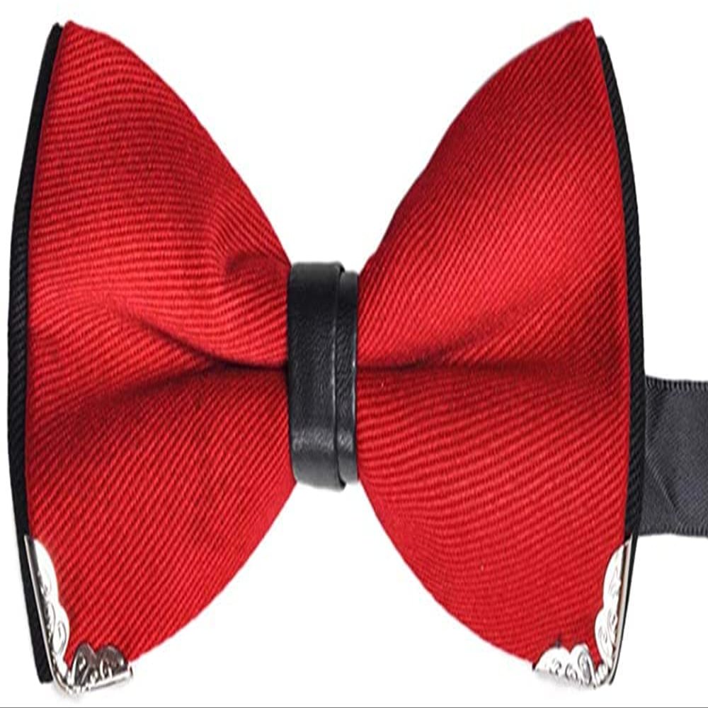 Galsawi Men's Pre-Tied Bow Ties Silver Metal Edged Two-Layer Bowtie Adjustable Length Necktie