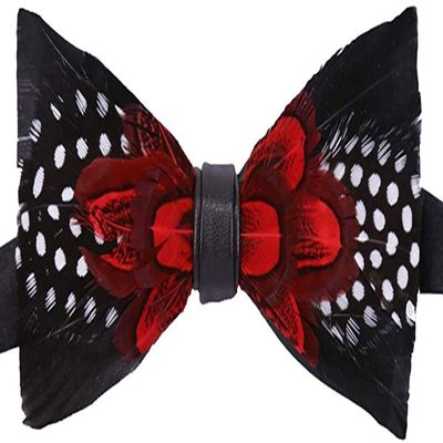 Galsawi Men's Pre-Tied Bow Tie Handmade Feathers Bowtie Adjustable Length Necktie, One Size