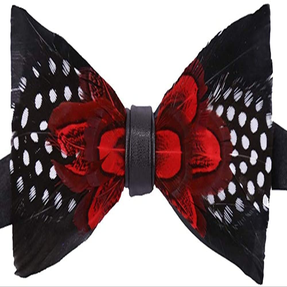 Galsawi Men's Pre-Tied Bow Tie Handmade Feathers Bowtie Adjustable Length Necktie, One Size