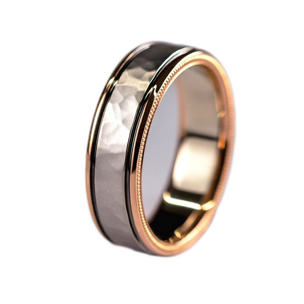Vsoruln Engagement Imitation Diamond Rings for Couples Set,3 pc His and Her Wedding Ring Set, Hypoallergenic Rose Gold Ring Set, Cubic Zirconia Bride Promise Rings Set, Size 6-13 (4MM women's, 7)