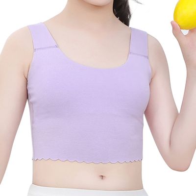 LiiYii Youth Girls Padded Underwear Wireless Undies Training Bra Sports Tops Mini Cami Undergarment Camisole Purple 9-10 Years