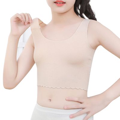 LiiYii Youth Girls Padded Underwear Wireless Undies Training Bra Sports Tops Mini Cami Undergarment Camisole Nude 9-10 Years