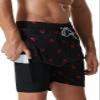 SILKWORLD Mens Swimming Trunks with Compression Liner Quick Dry 5 inch Swim Shorts with Zipper Pockets,Crab,Medium view 1