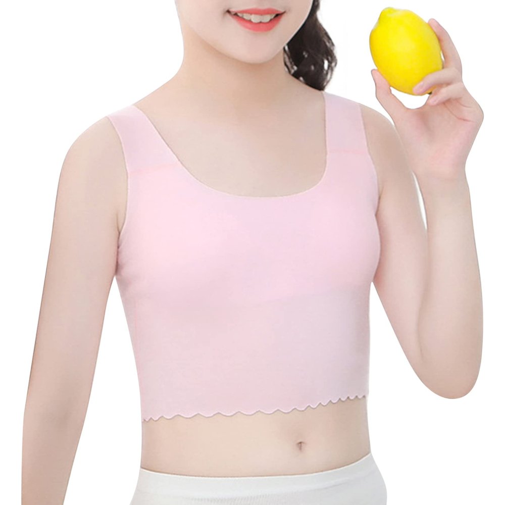 LiiYii Youth Girls Padded Underwear Wireless Undies Training Bra Sports Tops Mini Cami Undergarment Camisole Pink 9-10 Years