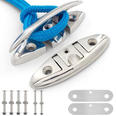 316 Stainless Steel Boat Cleats 6 Inch, Marine Grade Dock Cleats with Stainless Steel Bolts and Back Plate,Boat Dock Cleats Folding Dock Cleats for Deck and Boat (2 Pack)