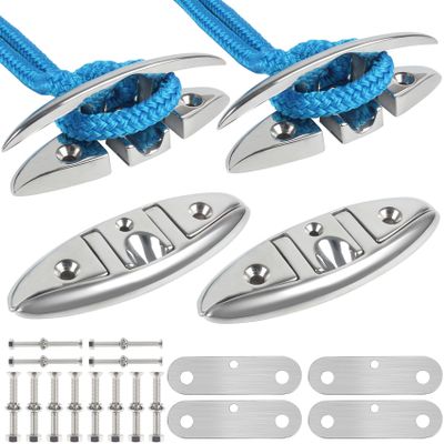 316 Stainless Steel Boat Cleats 5 Inch, Marine Grade Dock Cleats with Stainless Steel Bolts and Back Plate,Boat Dock Cleats Folding Dock Cleats for Deck and Boat (4 Pack)