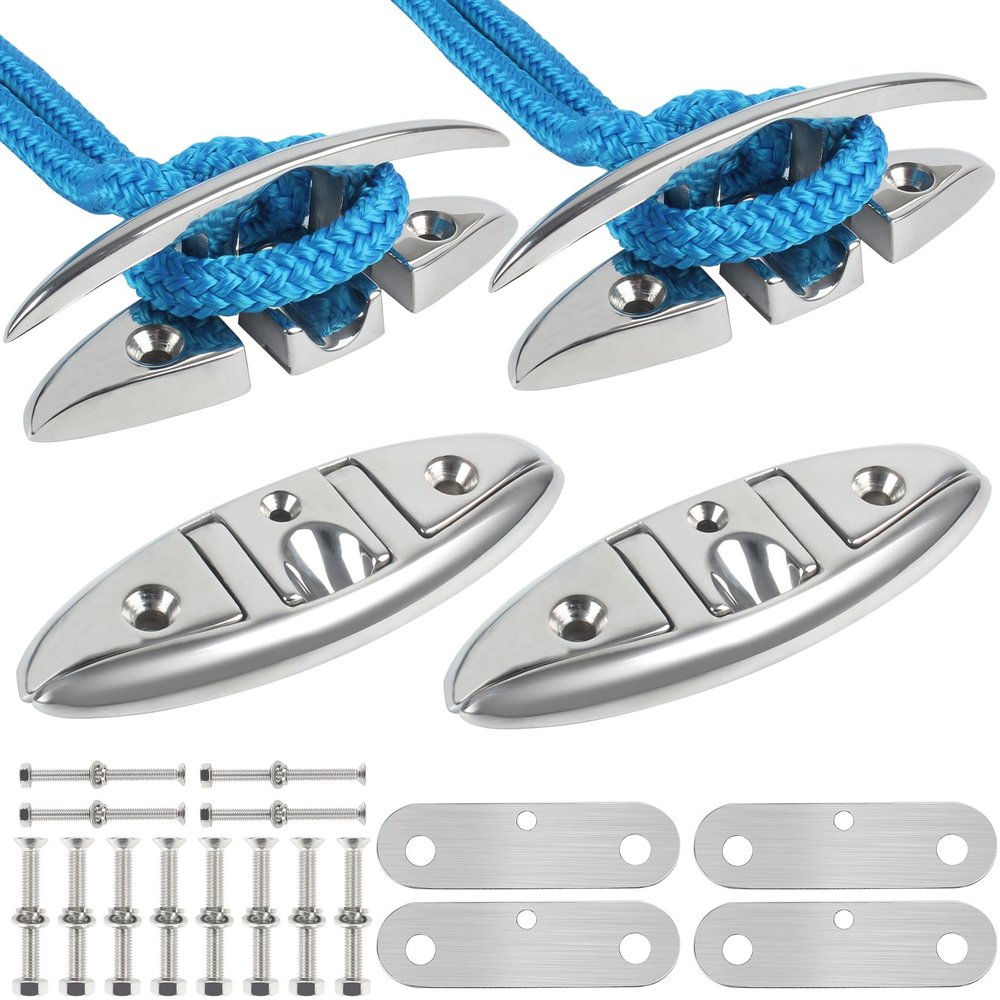 316 Stainless Steel Boat Cleats 5 Inch, Marine Grade Dock Cleats with Stainless Steel Bolts and Back Plate,Boat Dock Cleats Folding Dock Cleats for Deck and Boat (4 Pack)