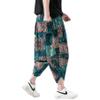 DOSLAVIDA Men's Casual Elastic Waist Linen Capri Pants Wide Leg Baggy Cotton Harem Yoga Trousers Loose Patchwork Shorts B-Blue view 4
