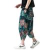 DOSLAVIDA Men's Casual Elastic Waist Linen Capri Pants Wide Leg Baggy Cotton Harem Yoga Trousers Loose Patchwork Shorts B-Blue view 2