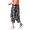 DOSLAVIDA Men's Casual Elastic Waist Linen Capri Pants Wide Leg Baggy Cotton Harem Yoga Trousers Loose Patchwork Shorts view 1