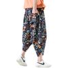 DOSLAVIDA Men's Casual Elastic Waist Linen Capri Pants Wide Leg Baggy Cotton Harem Yoga Trousers Loose Patchwork Shorts view 2