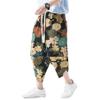 DOSLAVIDA Men's Casual Elastic Waist Linen Capri Pants Wide Leg Baggy Cotton Harem Yoga Trousers Loose Patchwork Shorts view 2