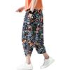 Mens Harem Pants Patchwork Baggy Capri Pants Elastic Waist Japanese Shorts view 1