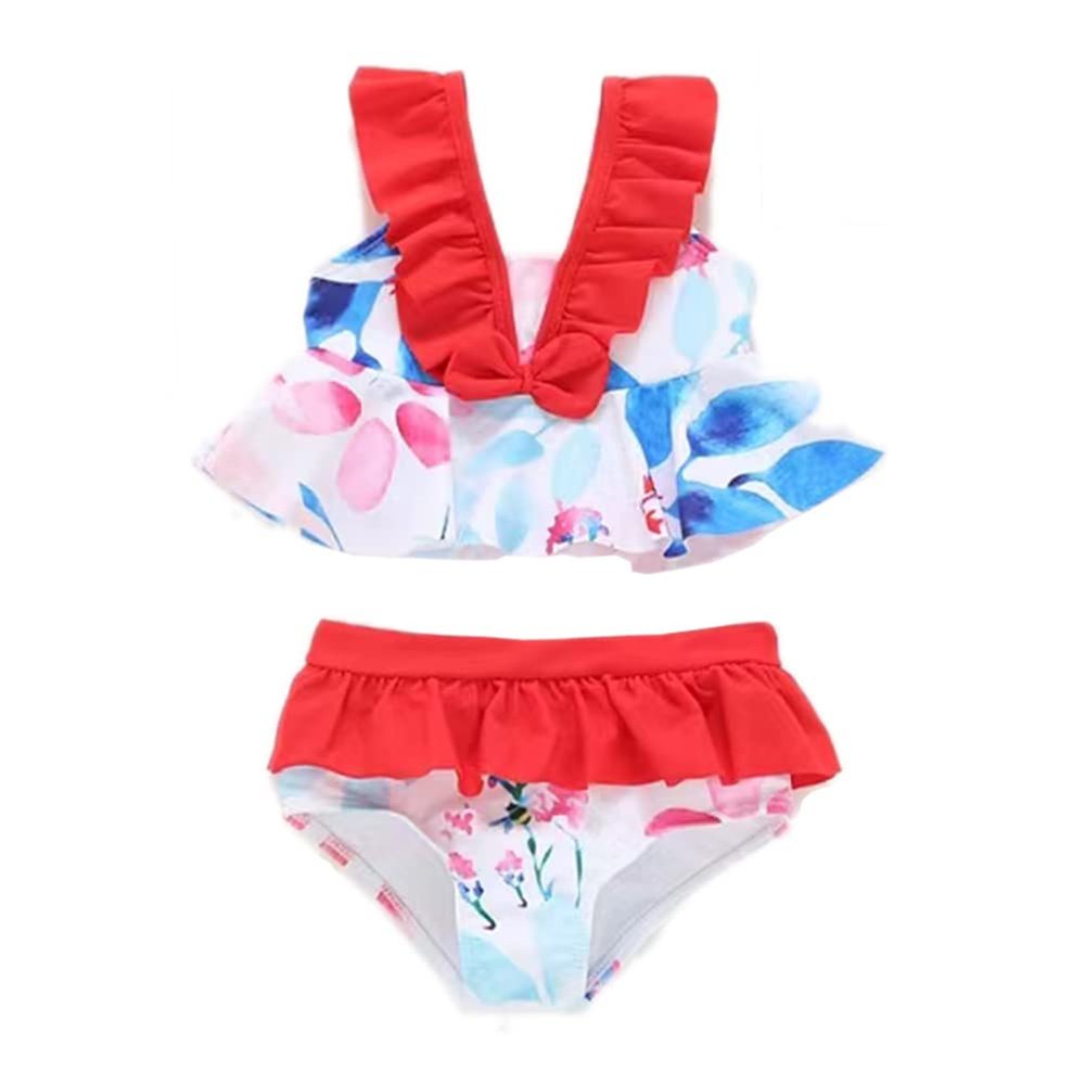 Girls' Bikini Sets Kids Ruffle Strap Off Shoulder Swimsuits Cartoon Novelty Swimwear Tankini for Girls 2~12 Years Two Piece (Medium, Red)
