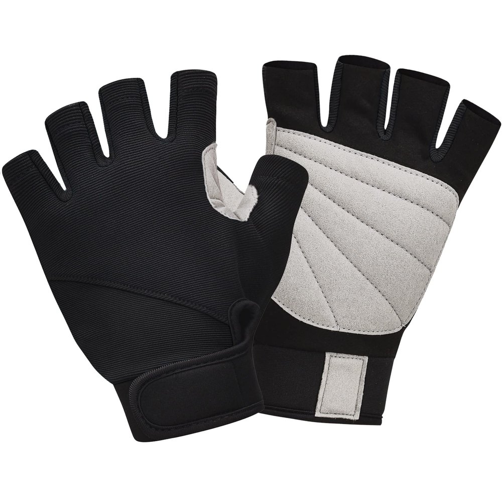 ChinFun Unisex Sailing Gloves Padded Palm Fingerless Kayaking Glove- Perfect for Paddling, Canoeing for Men Women & Youth Grey & Black M