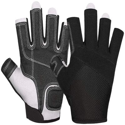 ChinFun Kayaking Gloves Fingerless Padded Palm Fishing Gloves Men for Sailing Paddling Canoeing Workout Women Youth Kids Black XL