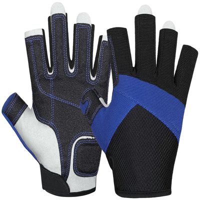 ChinFun Sailing Gloves 3/4 Finger Padded Palm Mesh Back for Comfort for Kayaking Fishing Paddling Canoeing Rowing Boaters Workout Gloves for Men Women Youth Kids Blue L