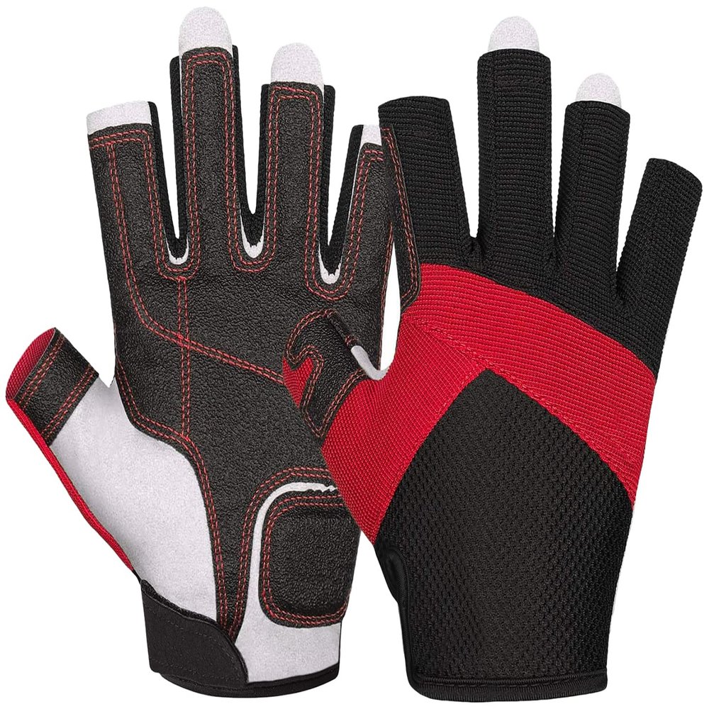 ChinFun Sailing Gloves Fingerless Grip Padded Palm for Kayaking, Fishing, Paddling, Canoeing, Rowing - Boaters Workout Accessories for Men, Women, Youth, Kids - Red XL