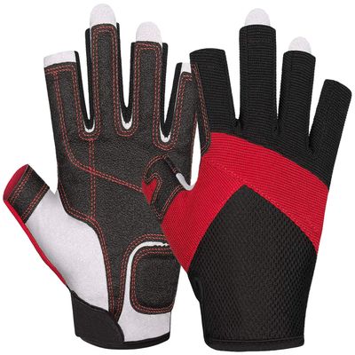 ChinFun Sailing Gloves Fingerless Grip Padded Palm for Kayaking, Fishing, Paddling, Canoeing, Rowing - Boaters Workout Accessories for Men, Women, Youth, Kids - Red L