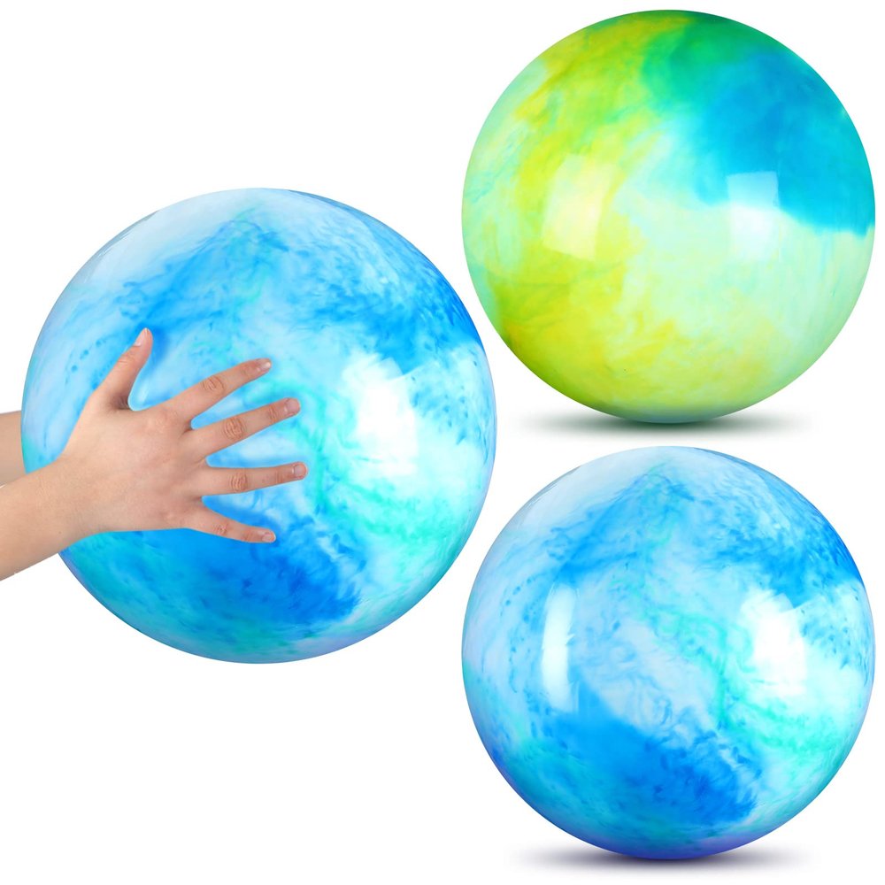 Deekin 2 Pcs 15 Inch Marbleized Bouncy Balls Large Inflatable Rubber Sensory Ball for Playground Outdoor (Blue and Green)