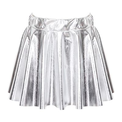 FEESHOW Kids Girl's Shinny Metallic Skater Skort Ballet Dance Athletic Mini Skirt Dancewear Cheerleading Costumes Silver 1 13-14 Years
