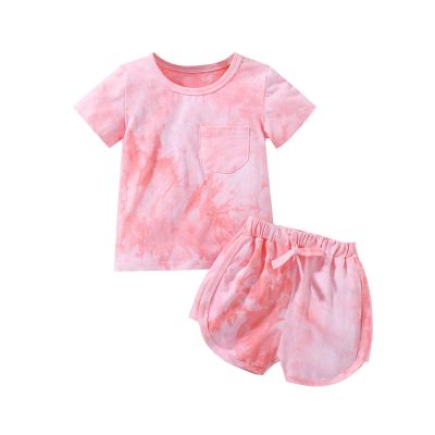 Aruzig Toddler Baby Girl Summer Outfits Tie dye Short Sleeve T-Shirt and Shorts 2Pcs Clothes Set for Girls (Pink White, 5-6 Years)