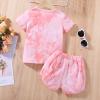 Aruzig Toddler Baby Girl Summer Outfits Tie dye Short Sleeve T-Shirt and Shorts 2Pcs Clothes Set for Girls (Pink White, 5-6 Years) view 3