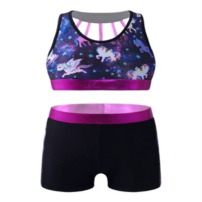 Hedmy Kids Girls Tankini Two Pieces Swimsuit Tank Top and Shorts Swimwear Outfit Beach Bathing Suit Black Horse 12 Years
