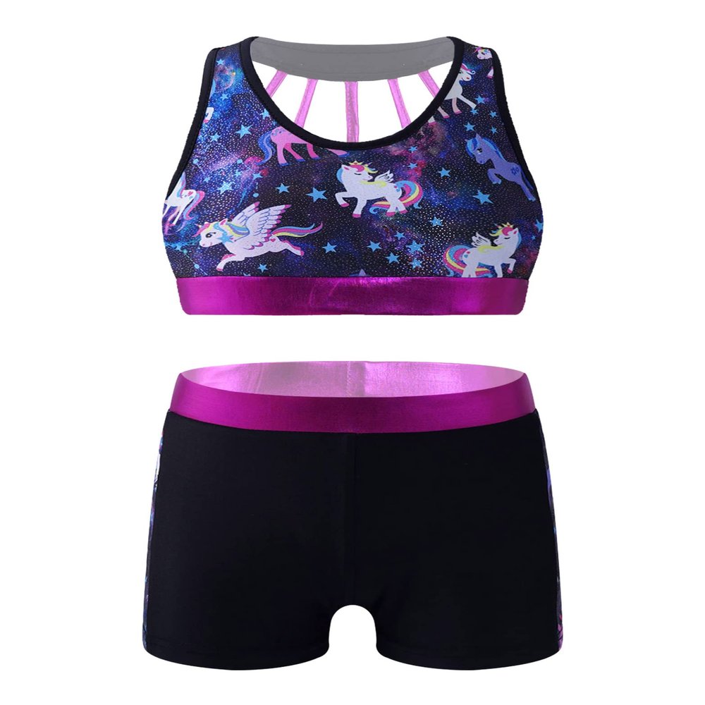Hedmy Kids Girls Tankini Two Pieces Swimsuit Tank Top and Shorts Swimwear Outfit Beach Bathing Suit Black Horse 12 Years