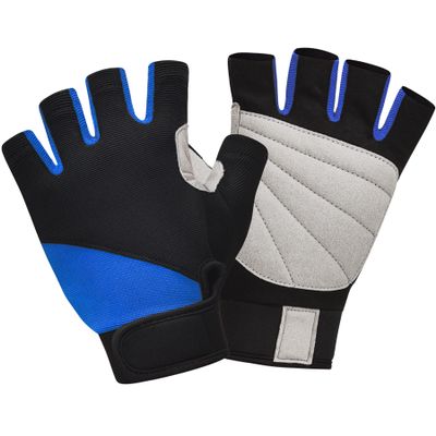 ChinFun Unisex Fishing Gloves Padded Palm Fingerless Kayaking Glove Men Women Water Ski, Canoeing, Windsurfing, Kiteboarding, Sailing Blue & Black M