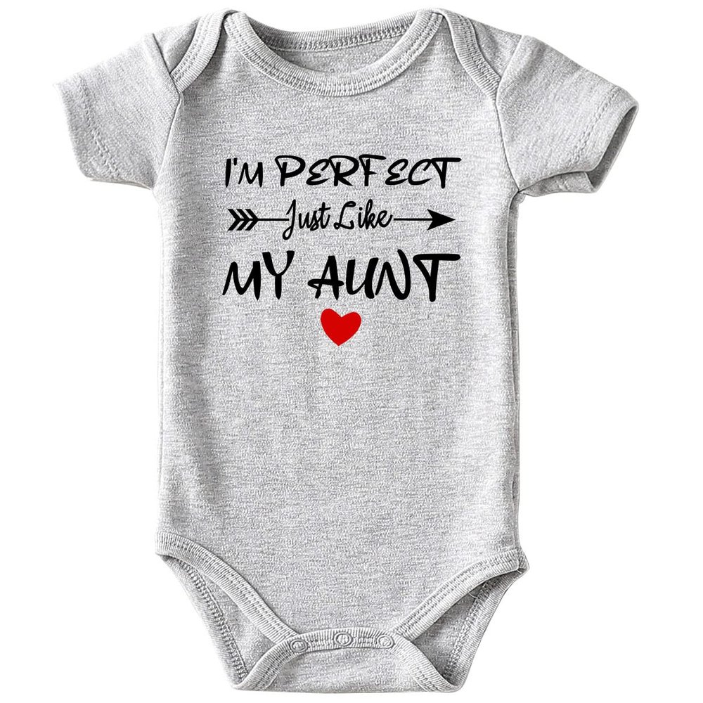 Acwssit I'M Perfect Just Like My Aunt Baby Boy Clothes Unisex Funny Baby Bodysuit 0-3 months (gray,6-9M)