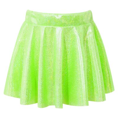 FEESHOW Kids Girl's Shinny Metallic Skater Skort Ballet Dance Athletic Mini Skirt Dancewear Cheerleading Costumes Fluorescent Green 2-4 Years