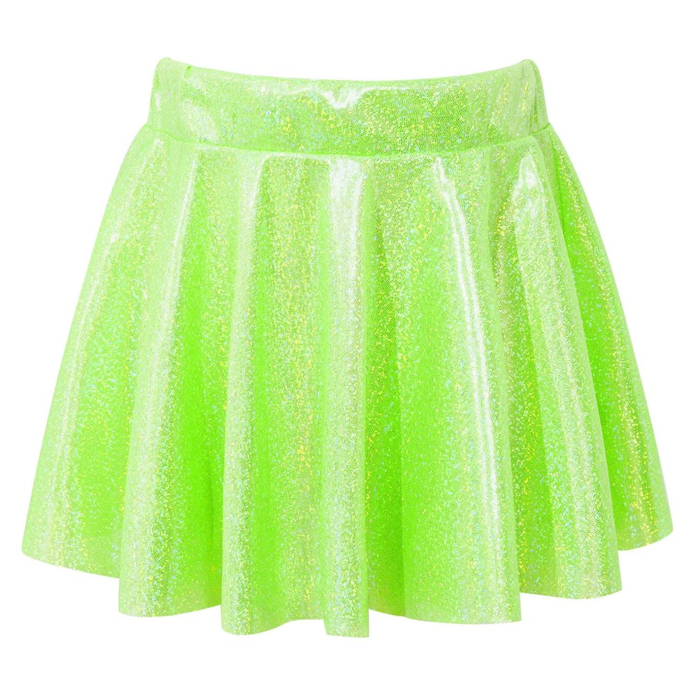 FEESHOW Kids Girl's Shinny Metallic Skater Skort Ballet Dance Athletic Mini Skirt Dancewear Cheerleading Costumes Fluorescent Green 2-4 Years