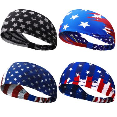 Obacle Headbands for Men Women Sweat Bands Headbands Non Slip Thin Lightweight Breatheable Head Band Outdoor Sports Workout Yoga Gym Running Jogging (Elastic Band, 4 Pack Flag Multicolor)