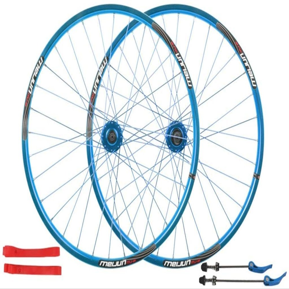 Wheelset 26 Inch Double Wall Alloy Rim,32 Hole MTB Mountain Bike Wheel Set Quick Release Disc Brake Bicycle Wheel for 7 8 9 10 Speed Road Wheel (Color : Blue, Size : 26inch)
