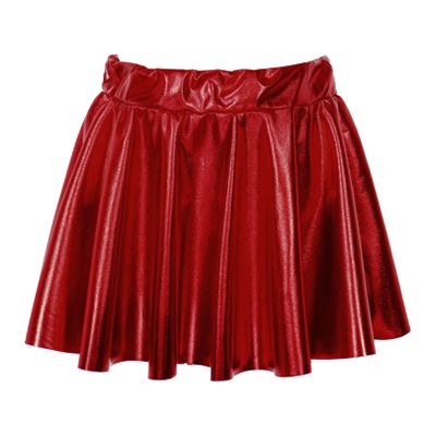 FEESHOW Kids Girl's Shinny Metallic Skater Skort Ballet Dance Athletic Mini Skirt Dancewear Cheerleading Costumes Red 1 14-15 Years