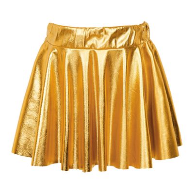 FEESHOW Kids Girl's Shinny Metallic Skater Skort Ballet Dance Athletic Mini Skirt Dancewear Cheerleading Costumes Gold 1 13-14 Years