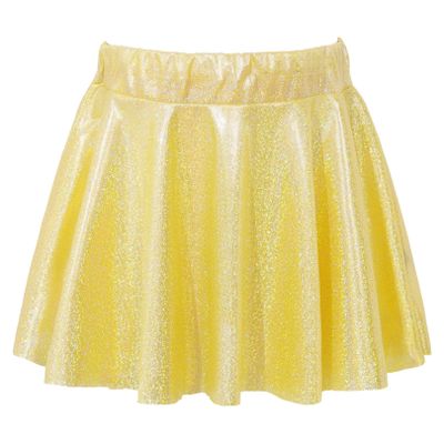 FEESHOW Kids Girl's Shinny Metallic Skater Skort Ballet Dance Athletic Mini Skirt Dancewear Cheerleading Costumes Gold 2-4 Years