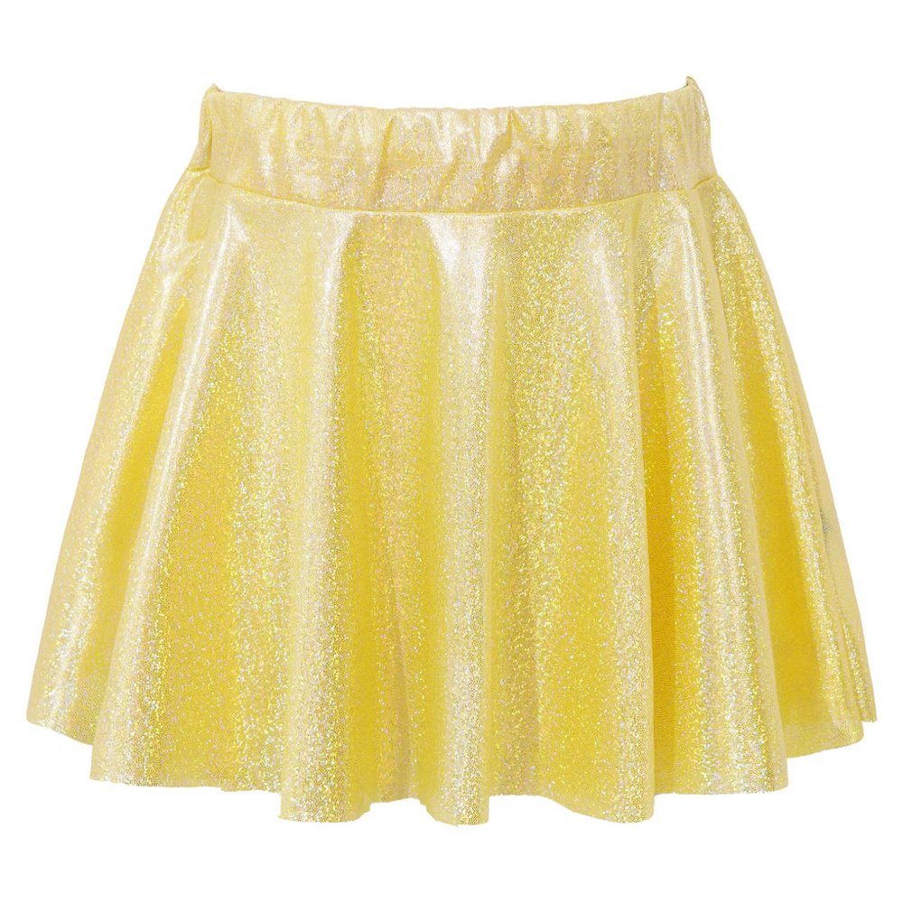 FEESHOW Kids Girl's Shinny Metallic Skater Skort Ballet Dance Athletic Mini Skirt Dancewear Cheerleading Costumes Gold 2-4 Years