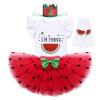 IBTOM CASTLE Toddlert Newborn Baby Little Girls One Years Old Birthday Party Outfits Watermelon Princess Romper Top + Tutu Skirt Toddler Princess Photo Shoot Fruit Theme Clothes Red - I'M THREE 3T view 1