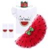 IBTOM CASTLE Toddlert Newborn Baby Little Girls One Years Old Birthday Party Outfits Watermelon Princess Romper Top + Tutu Skirt Toddler Princess Photo Shoot Fruit Theme Clothes Red - I'M THREE 3T view 2