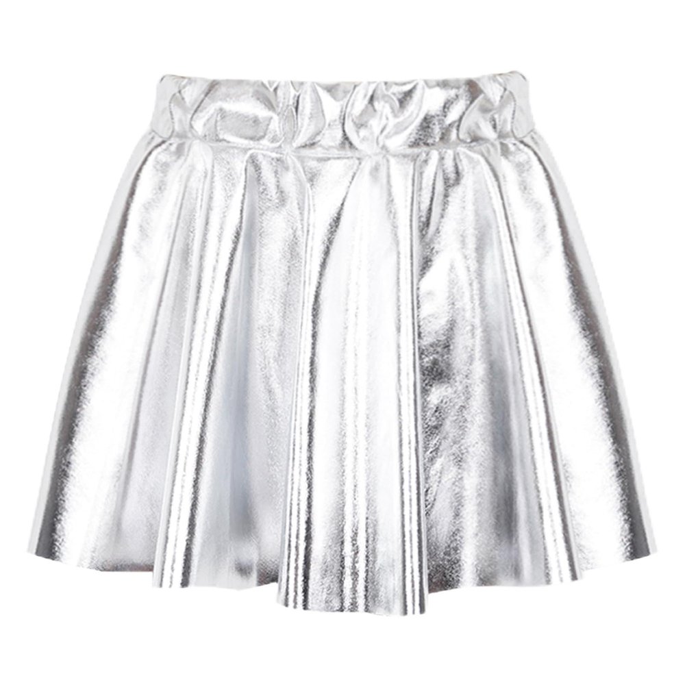 Aislor Toddler Youth Girls Metallic Athletic Dance Skirt Pleated Mini Skirts High Waist Scooter Skater Skirt Skort Silver 10-12 Years