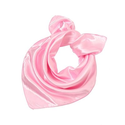 23.6" Square Neck Scarf Satin Handkerchief Hair Band Solid Color Head Wraps for Women (Pink)