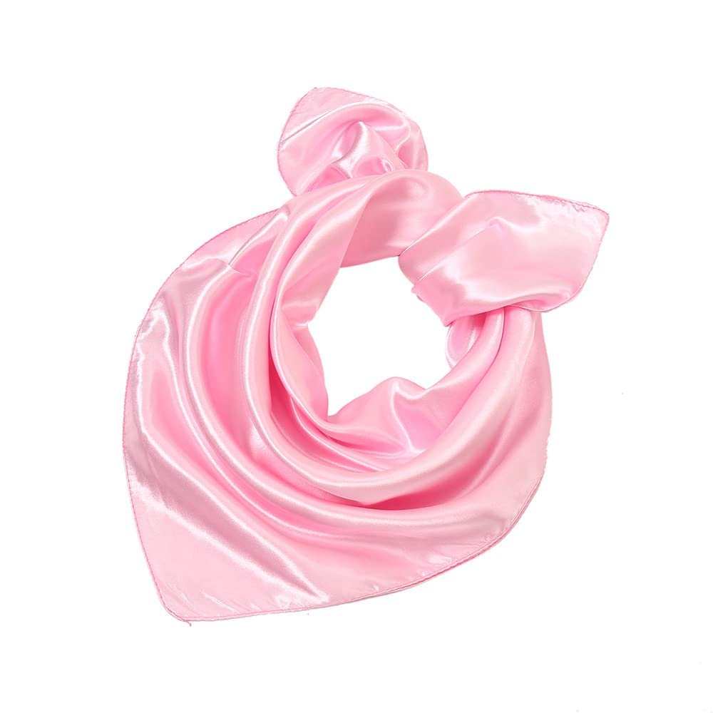 23.6" Square Neck Scarf Satin Handkerchief Hair Band Solid Color Head Wraps for Women (Pink)