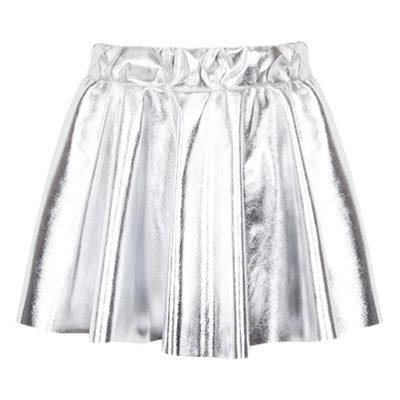 Aislor Toddler Youth Girls Metallic Athletic Dance Skirt Pleated Mini Skirts High Waist Scooter Skater Skirt Skort Silver 15-16 Years